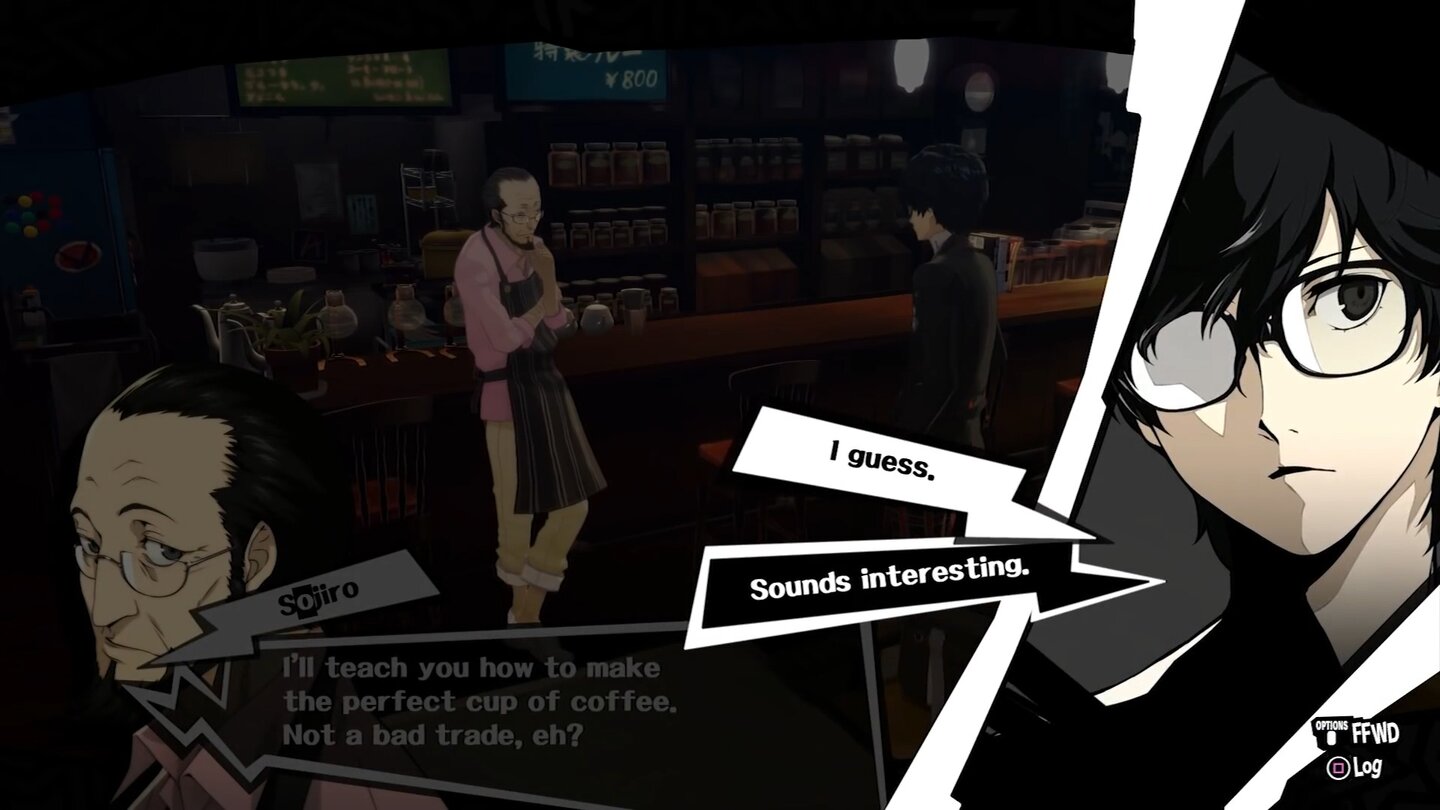 Persona 5Besonders wichtig sind die Freundschaften mit Nebencharakteren. Unser Vormund bringt uns hier bei, wie wir Kaffee kochen, und stärkt nebenbei unsere Fähigkeit, starke Personas zu erschaffen.