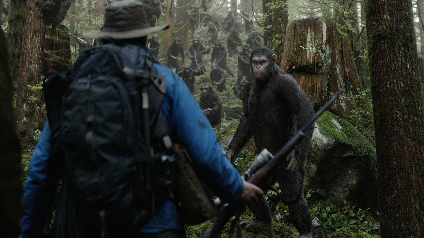 Planet der Affen: RevolutionDas kann nur übel enden: Menschen und Affen stehen sich äußerst misstrauisch gegenüber.