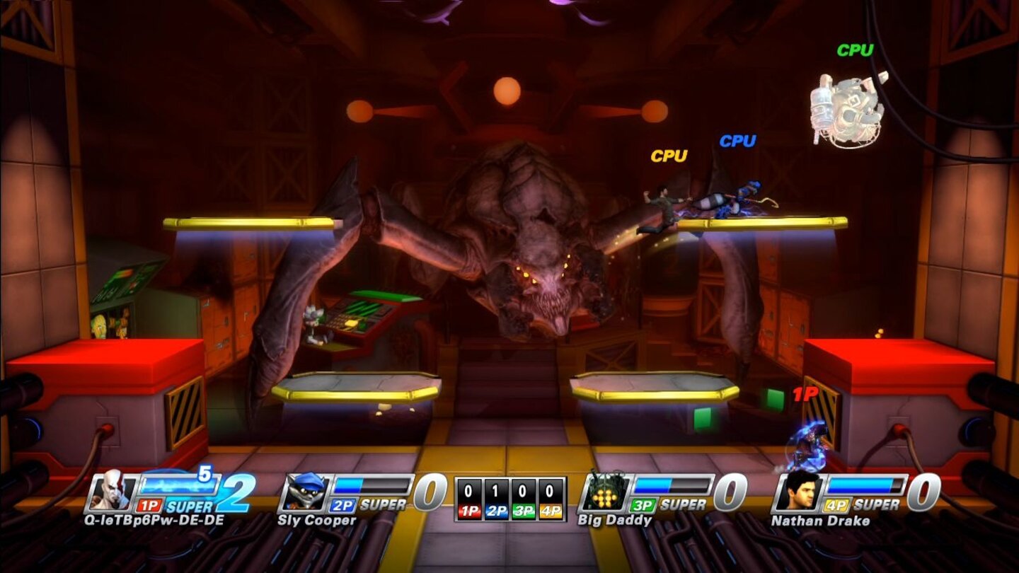 PlayStation All-Stars Battle RoyaleDieses bestialische Monster stört die Idylle der friedlichen Ape Escape-Stage prompt.