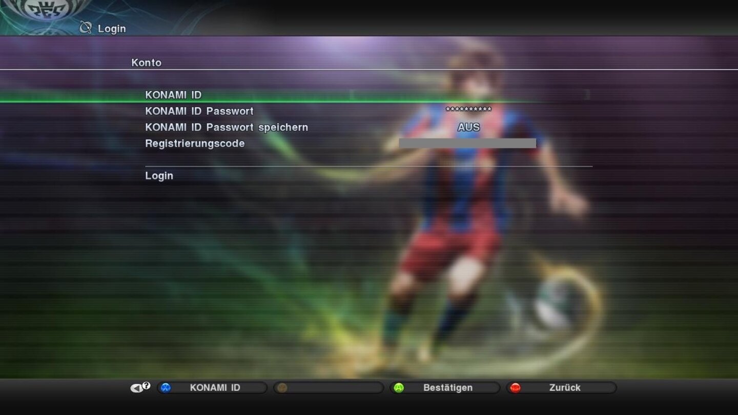 Pro Evolution Soccer…geben wir im Spiel bei jedem Online-Gang ein oder speichern diese dort gleich.