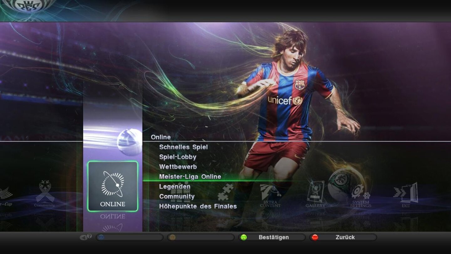 Pro Evolution SoccerDann können wir endlich einen der zahlreichen Spielmodi bestreiten, wie zum Beispiel die neue Meister Liga Online.
