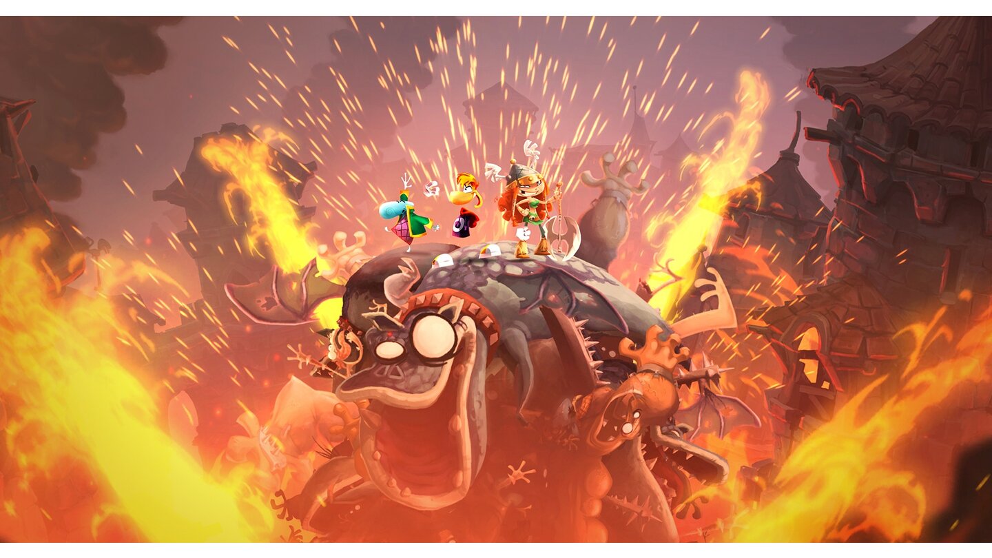 Rayman Legends
Party-Stimmung: Rayman und seine Freunde feiern ihren Sieg über den bösen Drachenschwarm.
