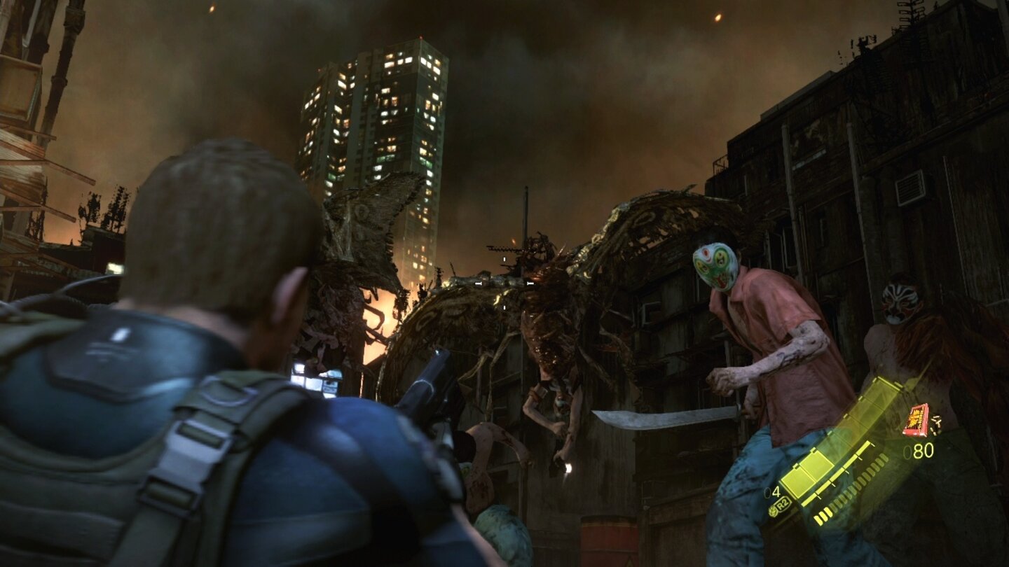 Resident Evil 6In der fiktiven chinesischen Stadt Lanshiang bricht durch eine Reihe von Anschlägen mit Biowaffen die Ordnung zusammen und Plündererbanden ziehen umher.