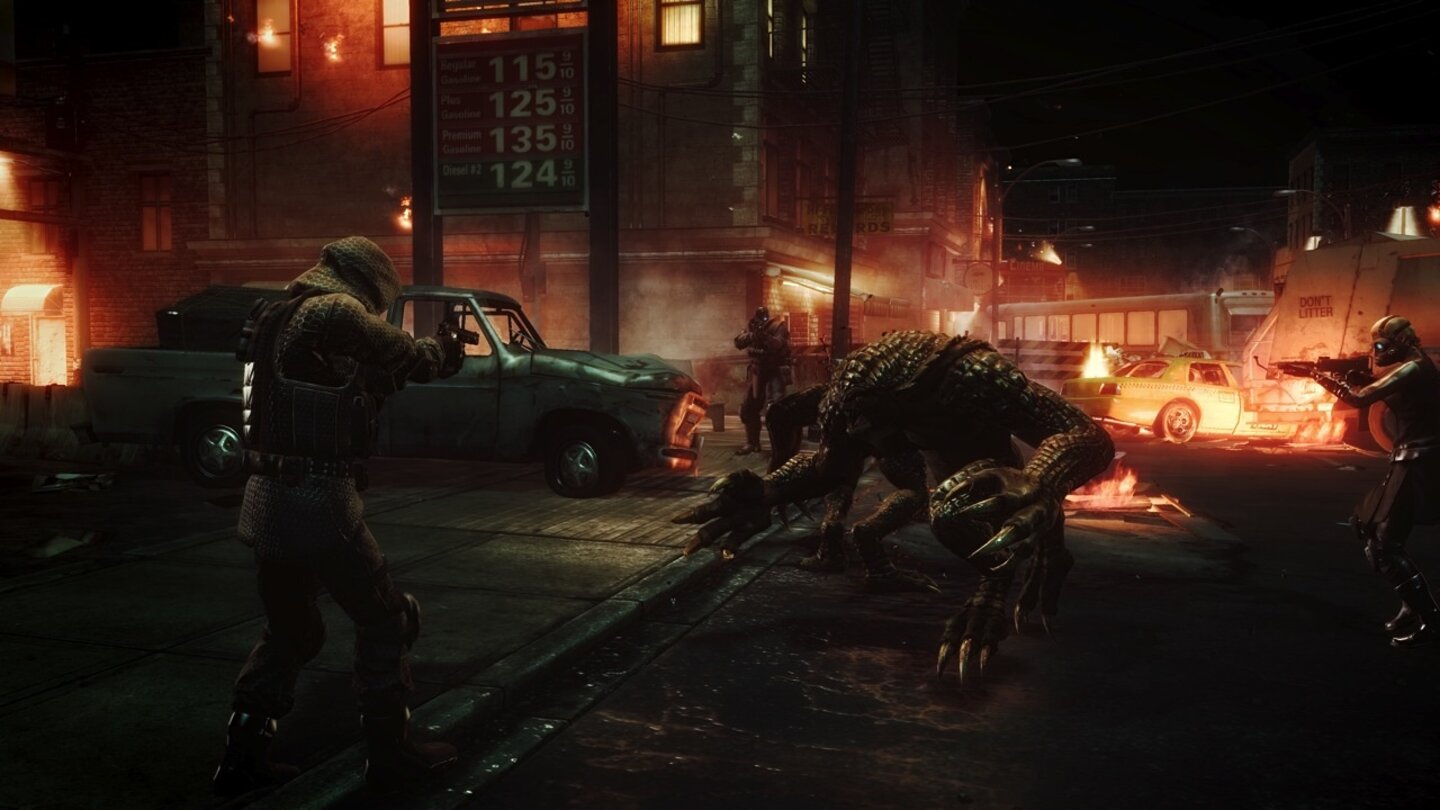Resident Evil: Operation Raccoon CityAuch die Hunter erweisen sich als schlechte Haustiere: Die flinken Monsterfrösche fressen Umbrella-Soldaten.