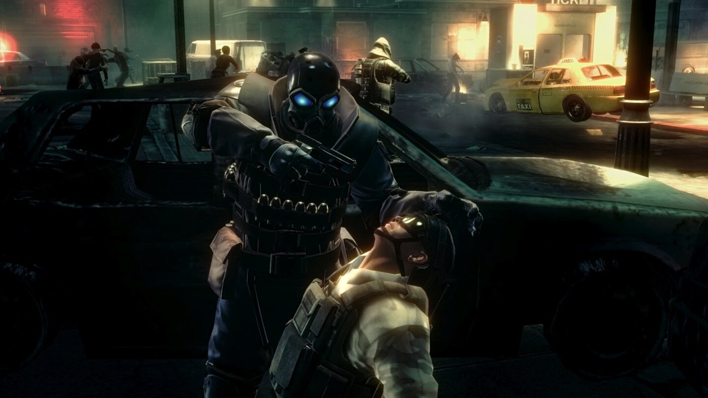 Resident Evil: Operation Raccoon CityBenommene Feinde erledigen die USS-Kämpfer mit einem Exekutions-Angriff.
