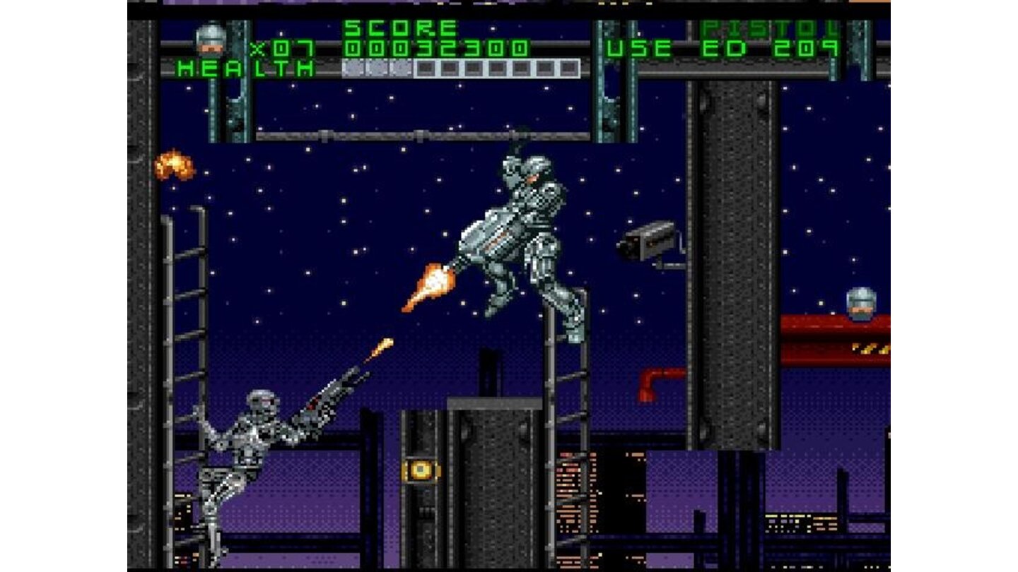 Terminator endoskeletons can climb ladders, jump from platform to platform, shoot in 8 directions, and basically can do everything you can. Very impressive for such an early game.