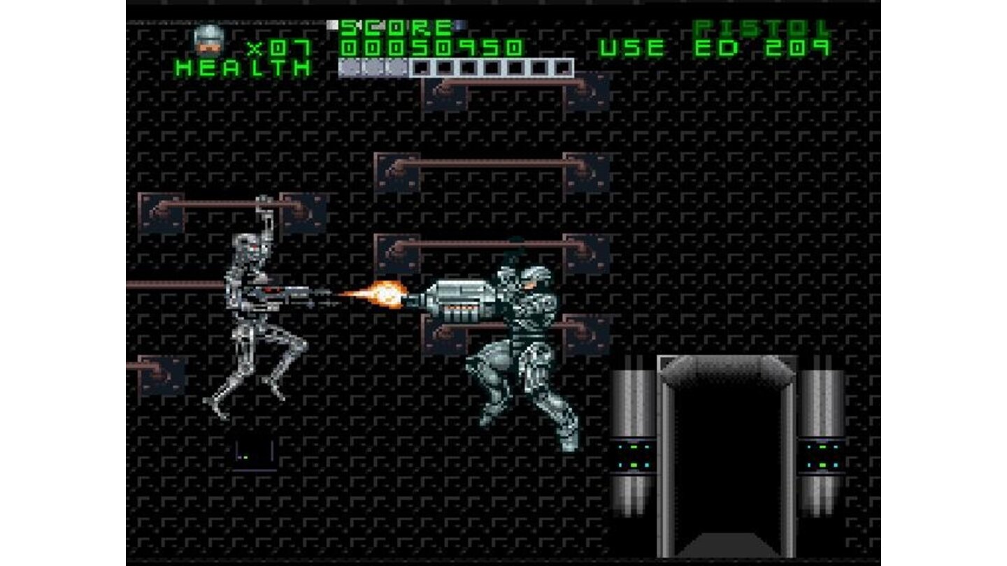 Robo battles yet another T-800 endoskeleton. Robo's 'primative' weapons can't kill T-800, so he'll have to find another way
