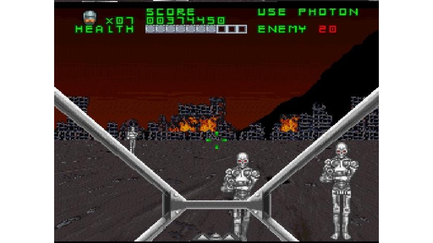 In this First Person Shooter level, Robocop drives a tank while battle T-800 endos on his way to SKYNET's central core
