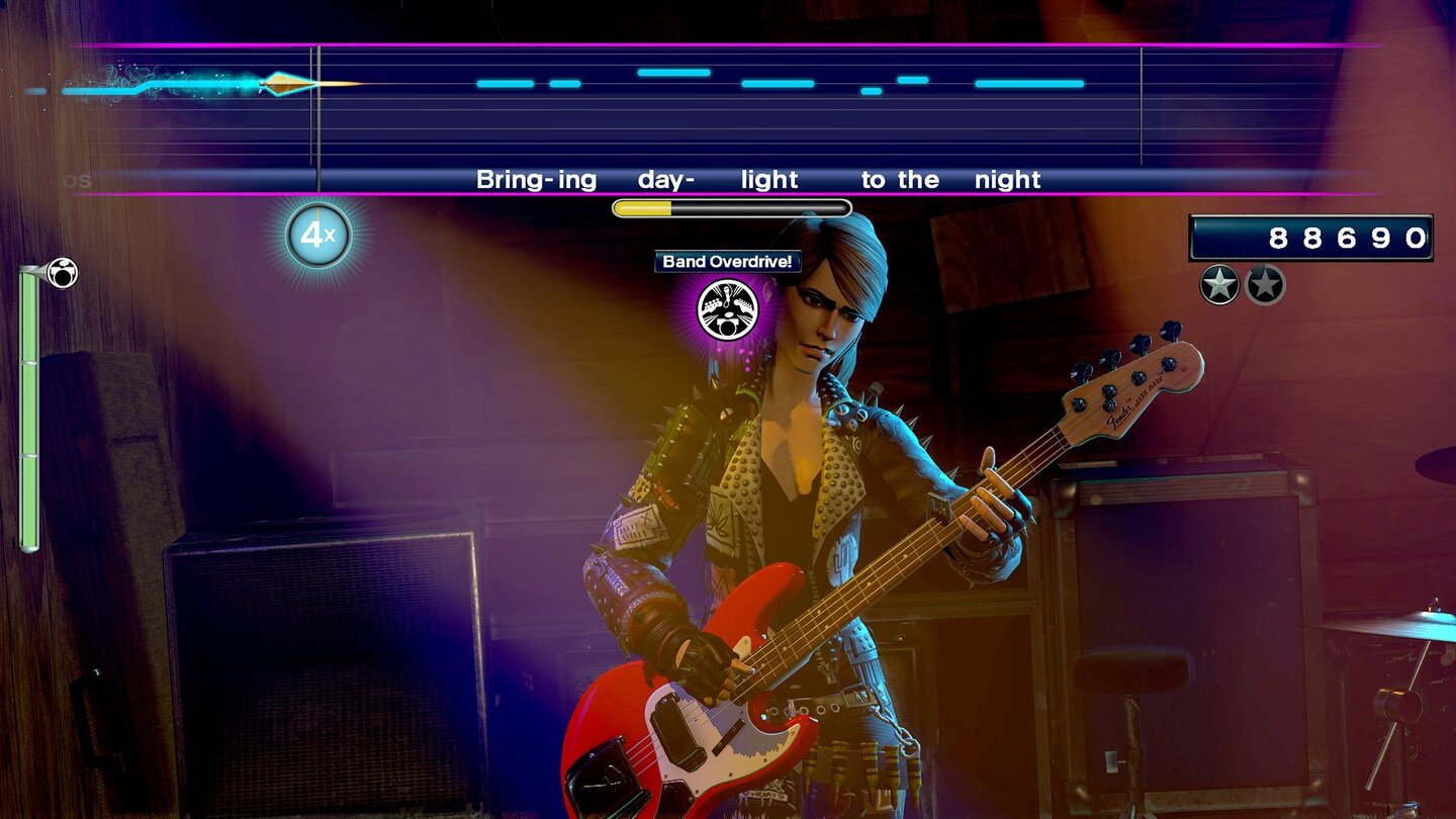 Rock Band 4Hier ist nur eine Solo-Gesangszeile zu sehen, im Spiel gibt es aber an vielen Stellen Harmoniegesang.