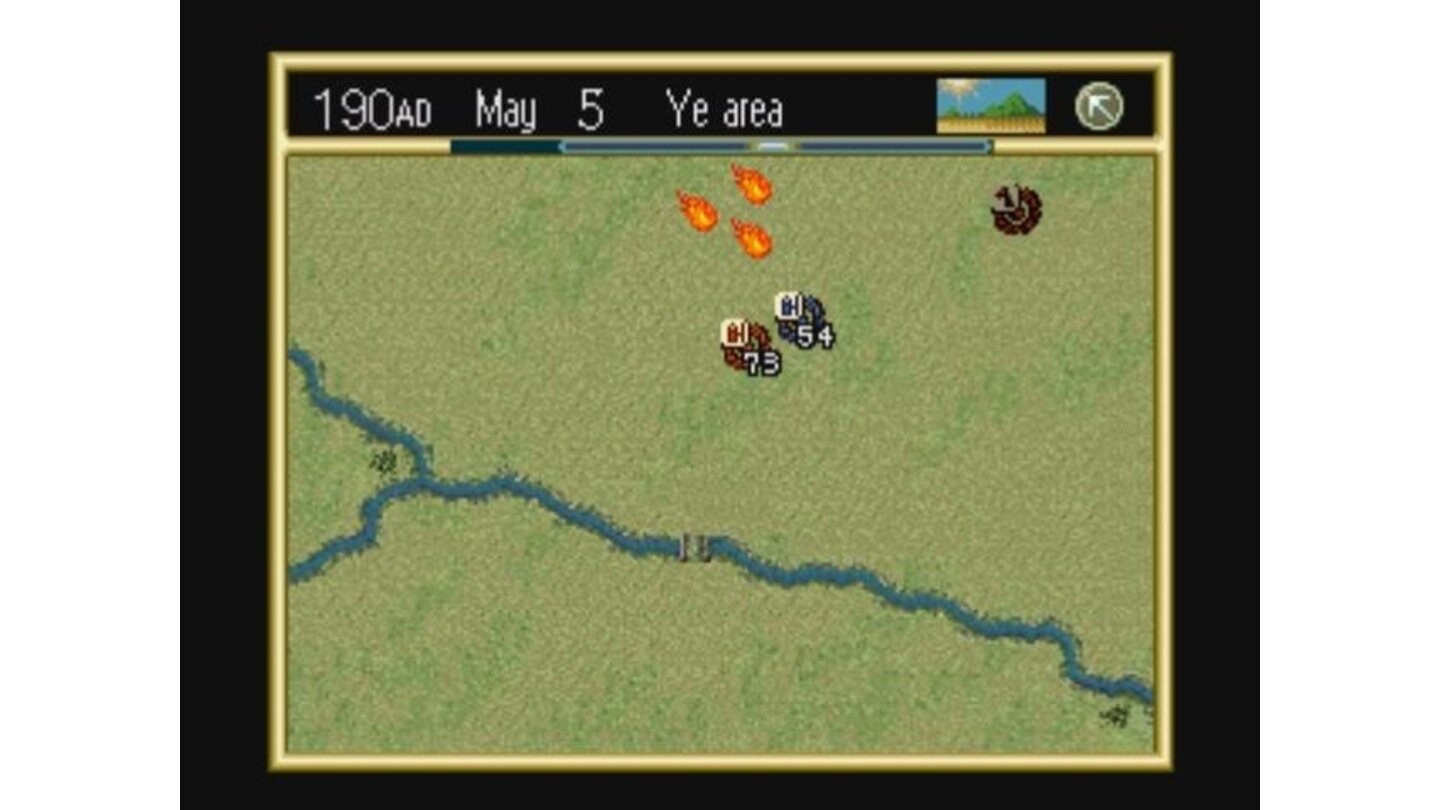 The Playstation battle map. Notice the fire set by one of Lui Bei's forces.