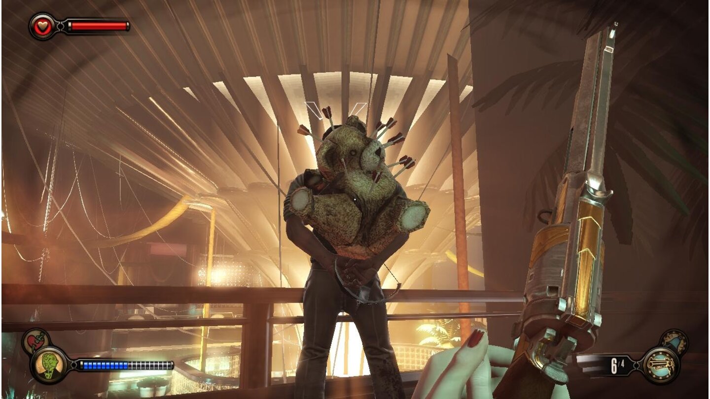 BioShock Infinite - Burial at Sea Episode 2Anschleichen und den Gegnern eins mit dem Greifhaken überziehen, ist die beste Strategie.
