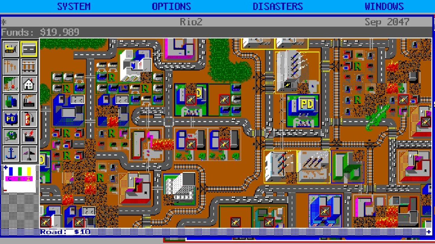 Sim City (1989)Das erste Sim City erschien 1989 zunächst für Amiga und Mac, wurde aber später auch für den PC und Commodore 64 veröffentlicht. Der ursprüngliche Arbeitstitel war »Micropolis«. Hauptverantwortlicher hinter Sim City ist der inzwischen legendäre Spiele-Designer Will Wright, Mitbegründer von Maxis, dem Entwickler-Studio der meisten Sims-Spiele.In Sim City soll der Spieler als Bürgermeister eine kleine Stadt zur Mega-Metropole ausbauen. Neben dem offenen Spiel gibt es mehrere Szenarien in denen der Spieler spezielle Aufgaben erfüllen muss, beispielsweise Wirtschaftskrisen überstehen oder Städte nach Katastrophen wieder aufbauen.1991 erschienen von Maxis die zwei Addons »Sim City: Ancient Cities« und »Sim City: Future Cities«, die neue Gebäudetypen und Szenarien bieten, passend zum antiken oder futuristischen Setting.