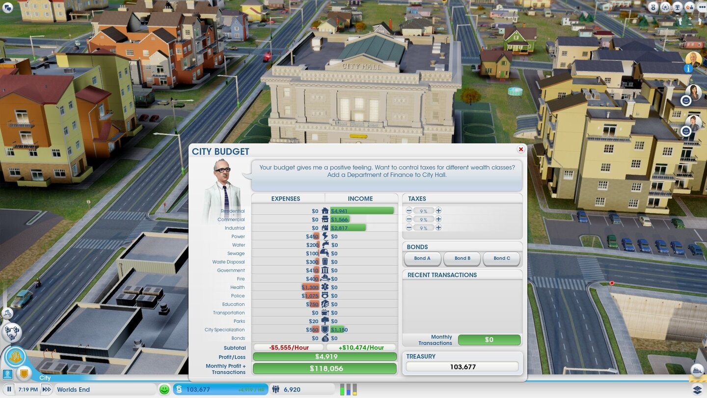 SimCityIn der angespielten Version schwammen wir bald im Geld – ganz so schnell muss es auch wieder nicht gehen.