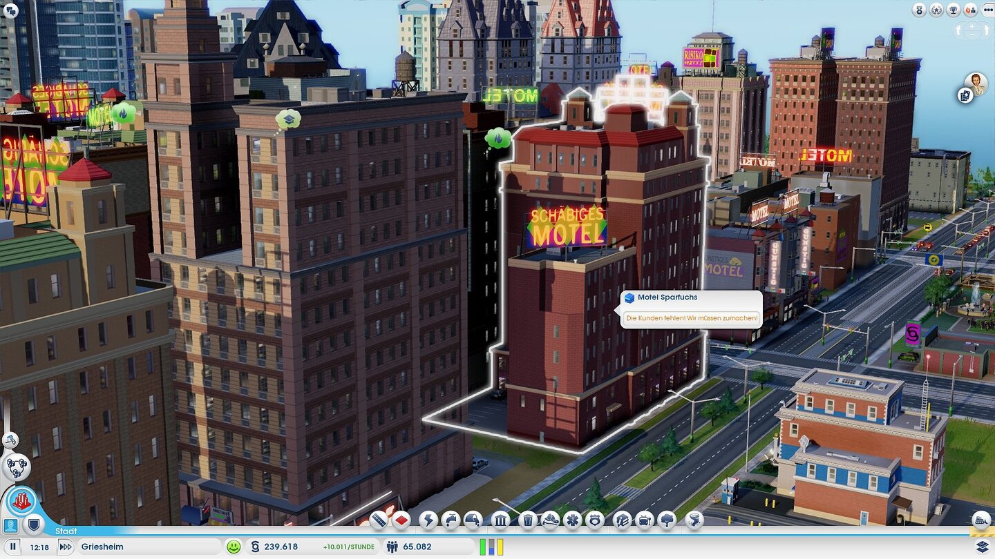 SimCityKeine Gäste im Motel? Ob das an der Leuchtreklame auf dem Dach liegt?