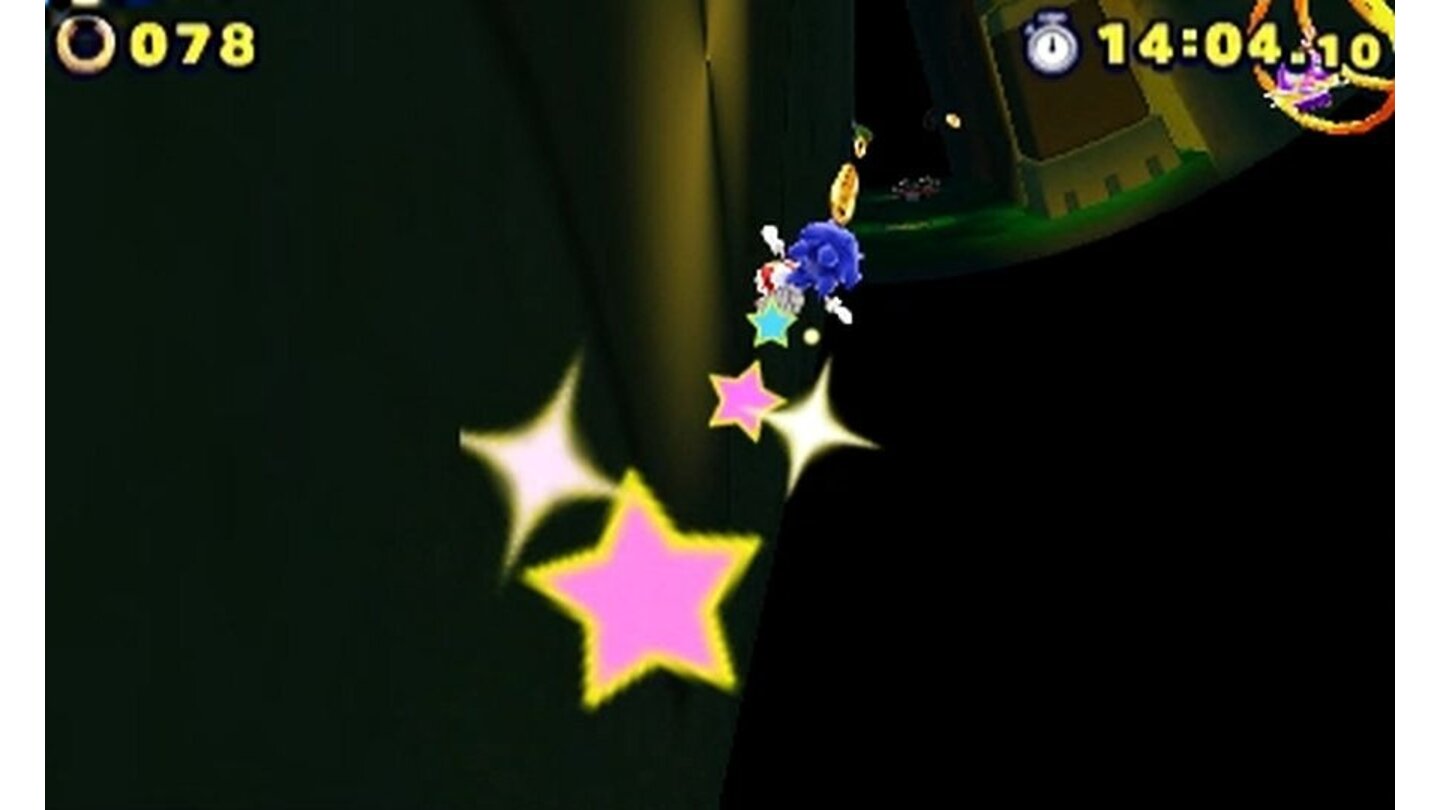 Sonic: Lost World (3DS)Wenn uns der Boden unter den Füßen fehlt, kein Problem! Sonic sprintet auch an der Wand entlang.