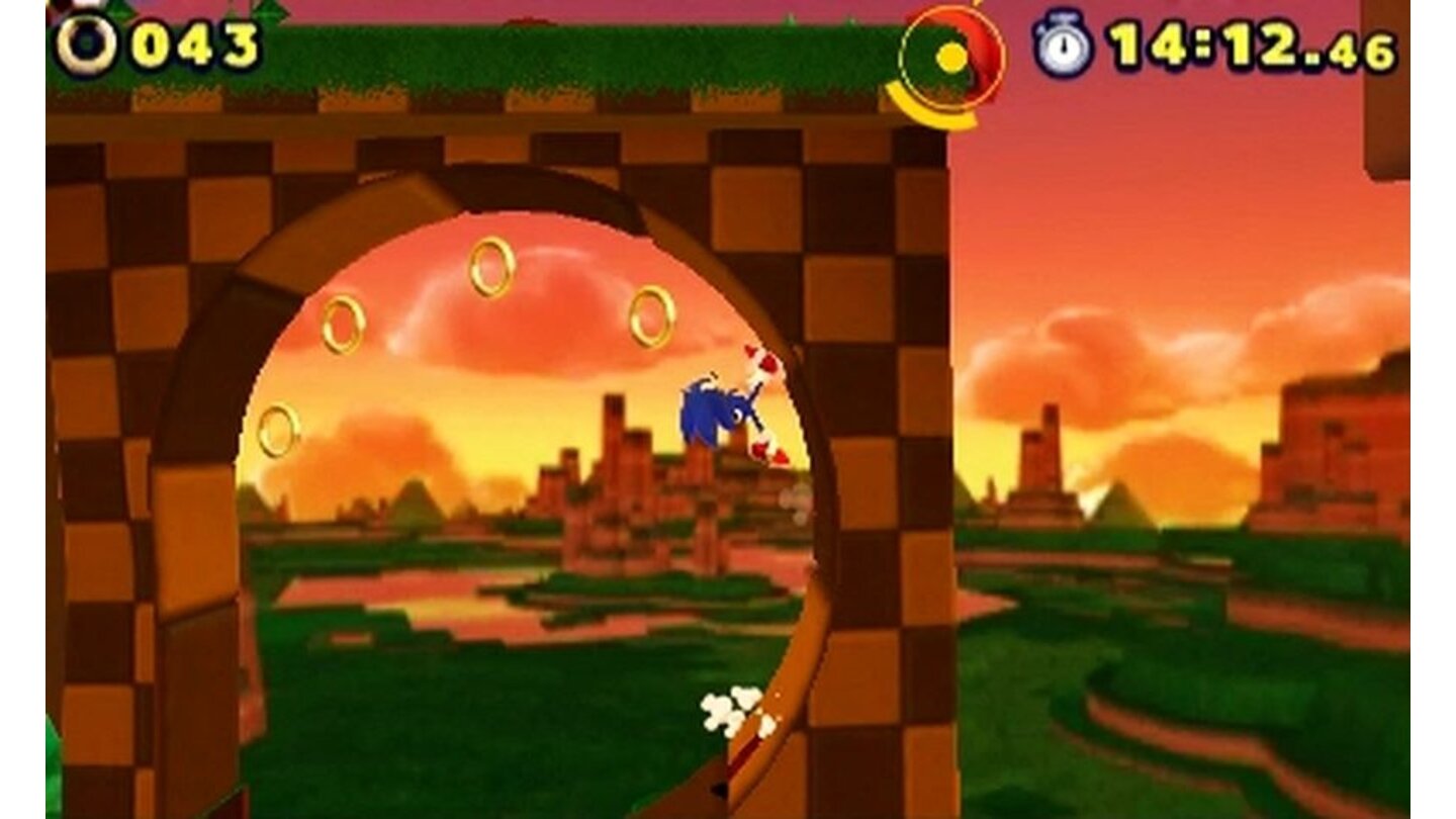 Sonic: Lost World (3DS)Auch wenn die Welten etwas detailärmer sind, sehen die Levels auch auf dem 3DS schick aus.