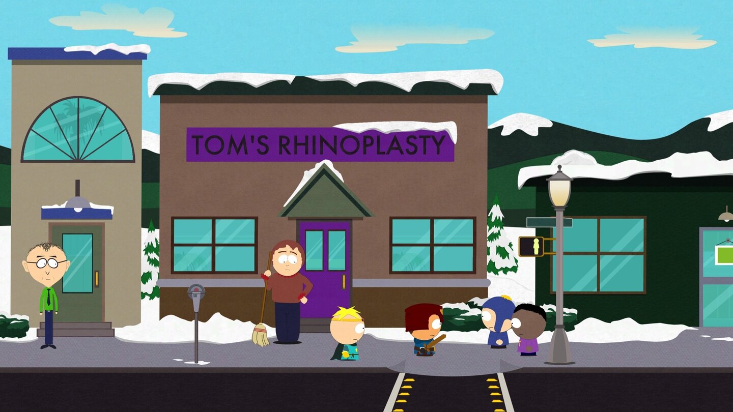 South Park: The Stick of TruthViele der Schauplätze, die wir bereisen, sind bereits aus der Serie bekannt - Tom's Rhinoplasty machte Mr. Garrison zum Topmodel.