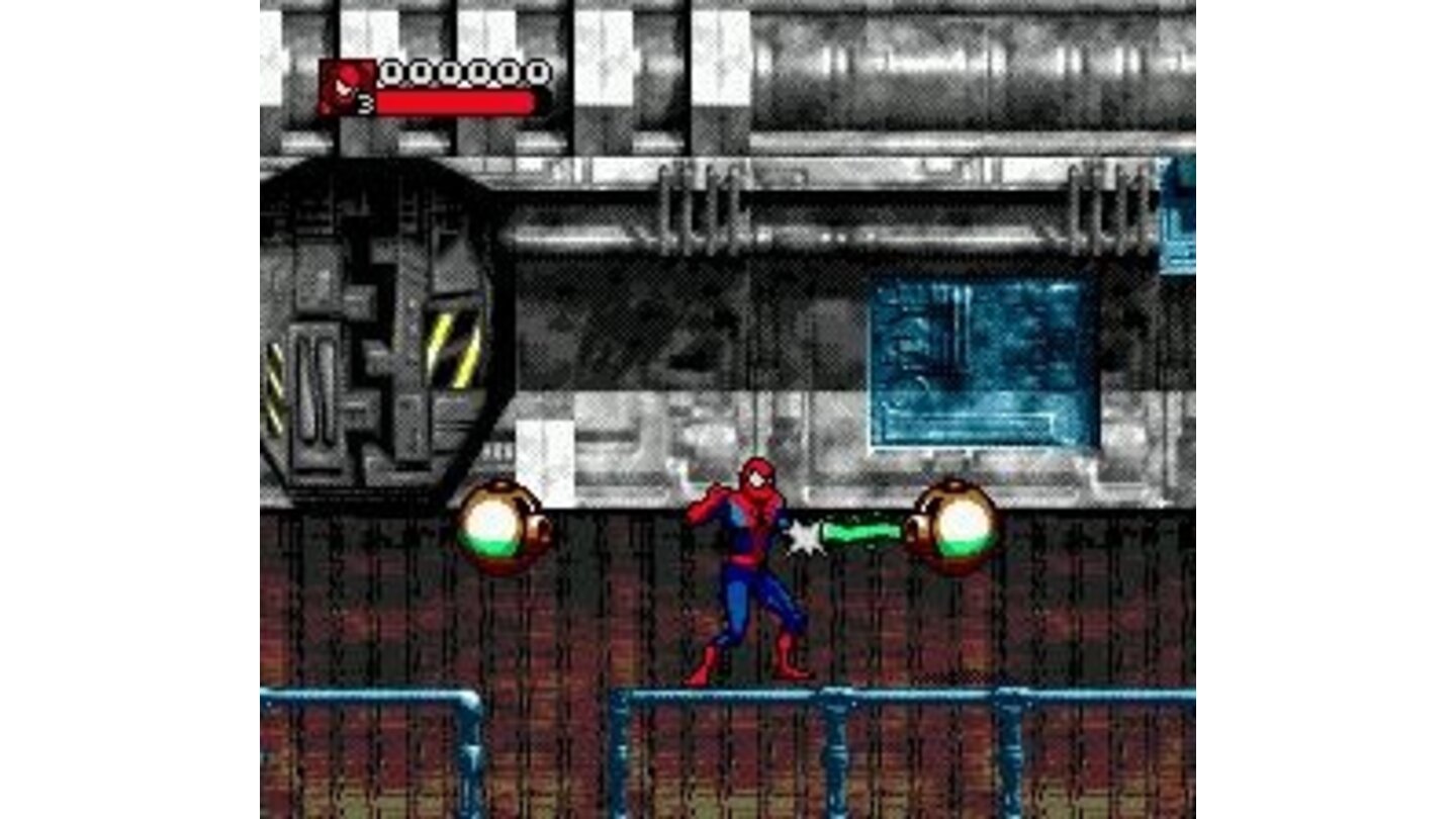 Spiderman is fighting bad green-tongued robotic balls