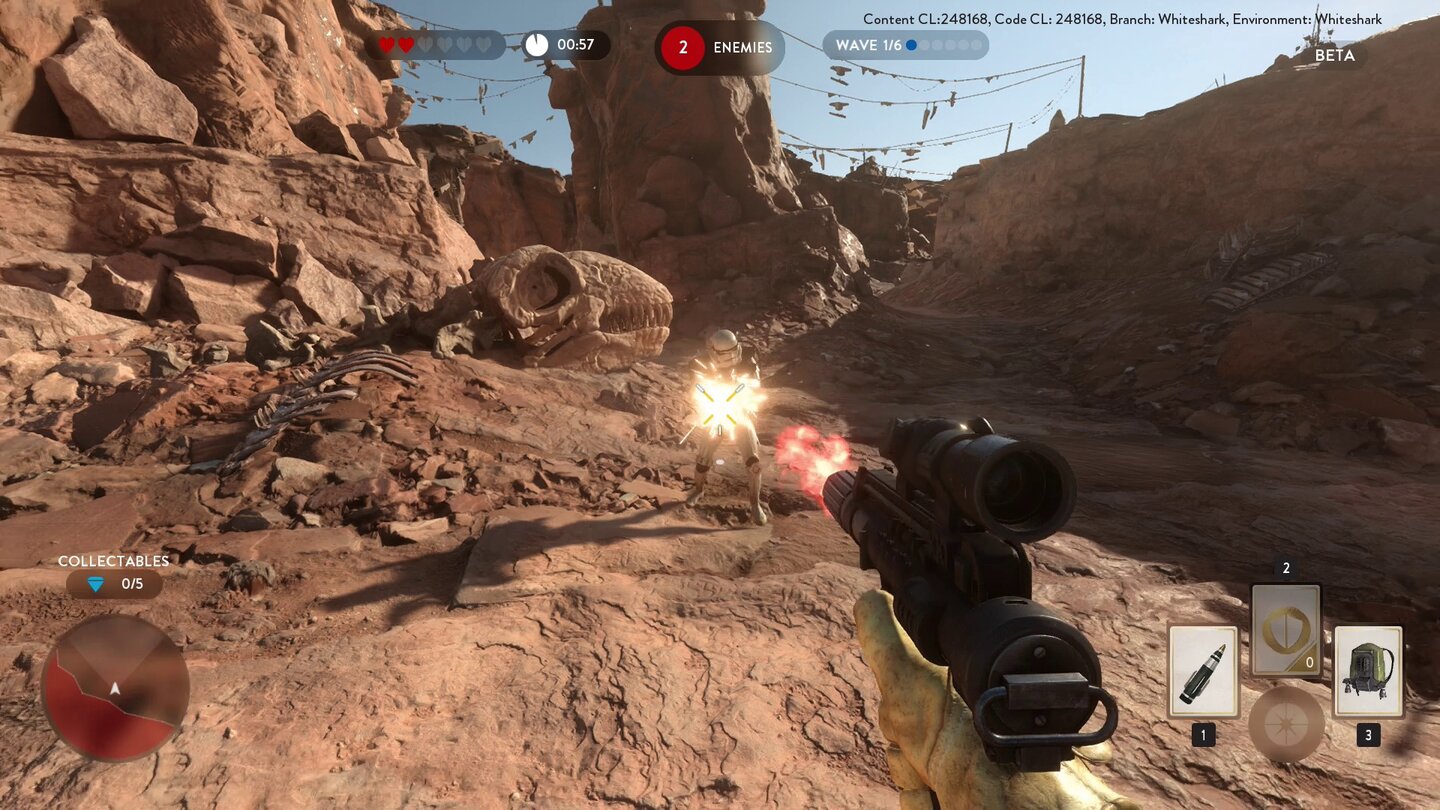 Star Wars: Battlefront - Screenshots aus der BetaAuf Tatooine kämpfen wir zwischen Sandfelsen und Kraytskeletten.