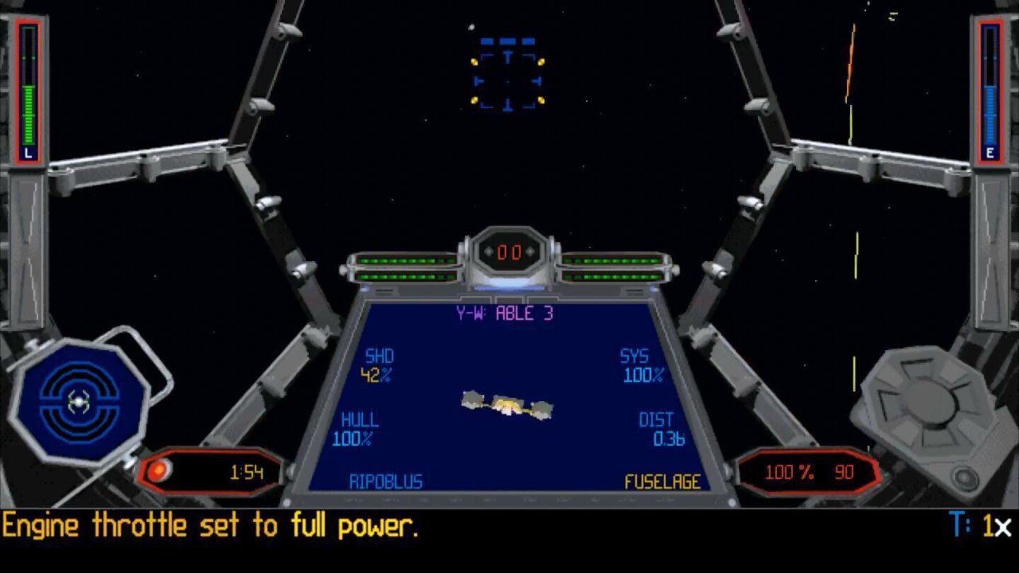 Star Wars: Tie Fighter (1994)Die Weltraum-Kampfsimulation Star Wars: TIE Fighter war der Nachfolger von Star Wars: X-Wing von 1993. Diesmal kämpft der Spieler allerdings auf der Gegenseite: Er fliegt für das Galaktische Imperium verschiedene Einsätze. Dabei erlebt er das Spiel aus der Cockpit-Perspektive.