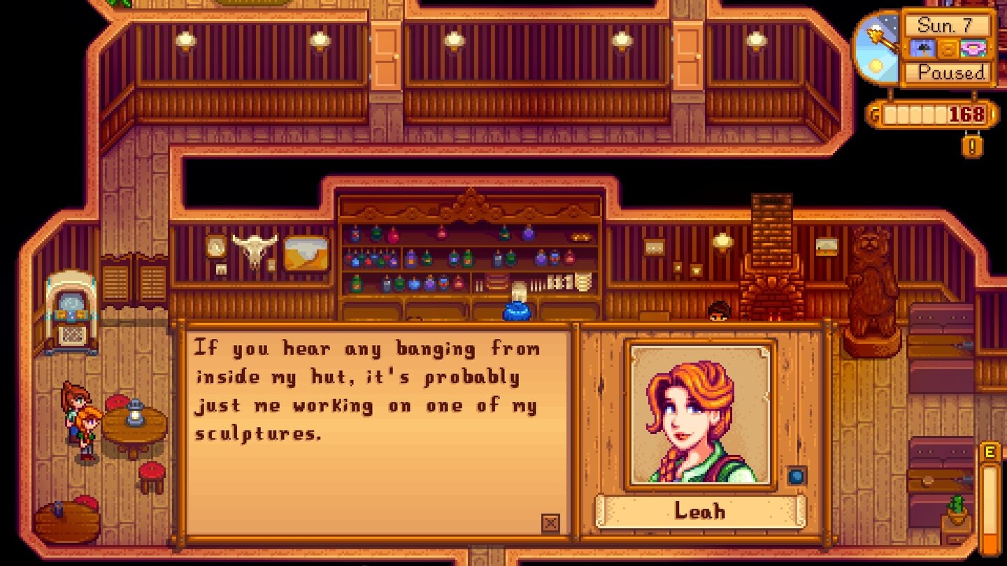 Stardew ValleyWir interagieren über Textfenster. Eine Vertonung gibt es nicht, dafür aber verschiedene Antwortmöglichkeiten.