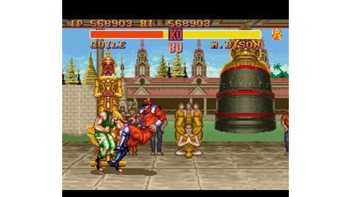Fourth and final boss M. Bison shows Guile that he ain't the end boss for nothing