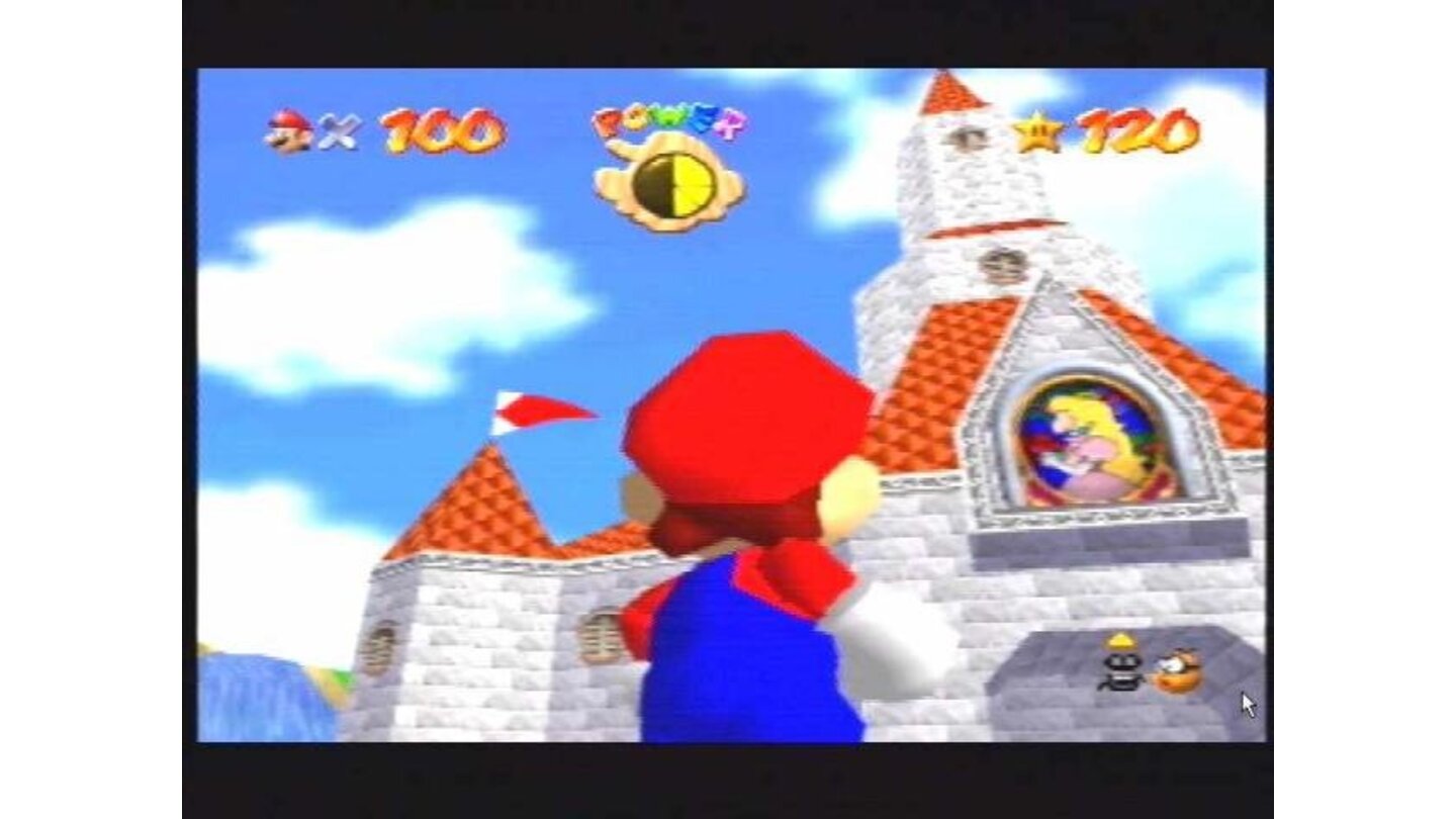 Mario checks out Princess Toadstool's castle. He's up for some lovin' tonight thats for sure!