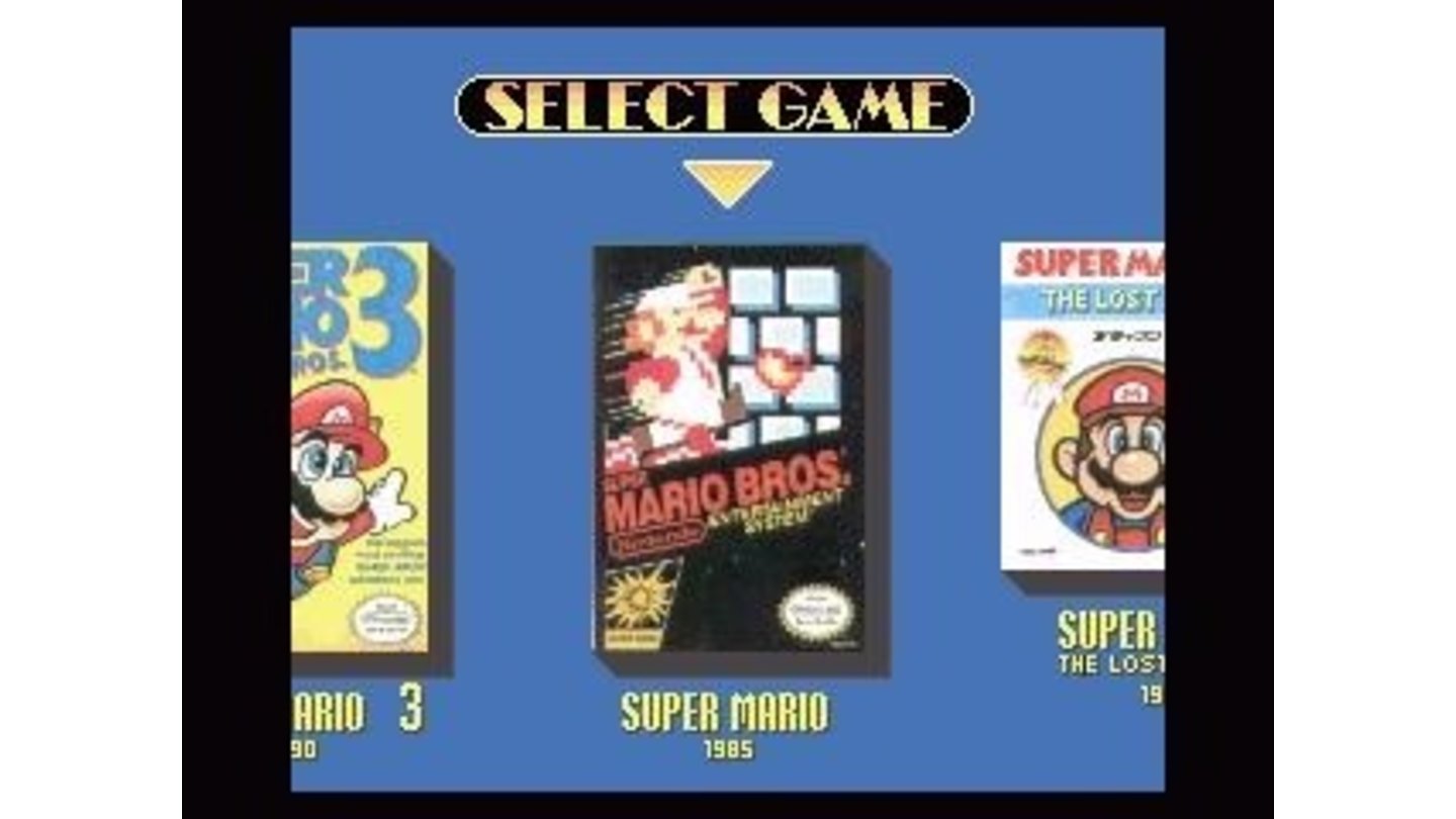 The nice game selection screen, complete with the original boxes. Here we have Super Mario Bros...