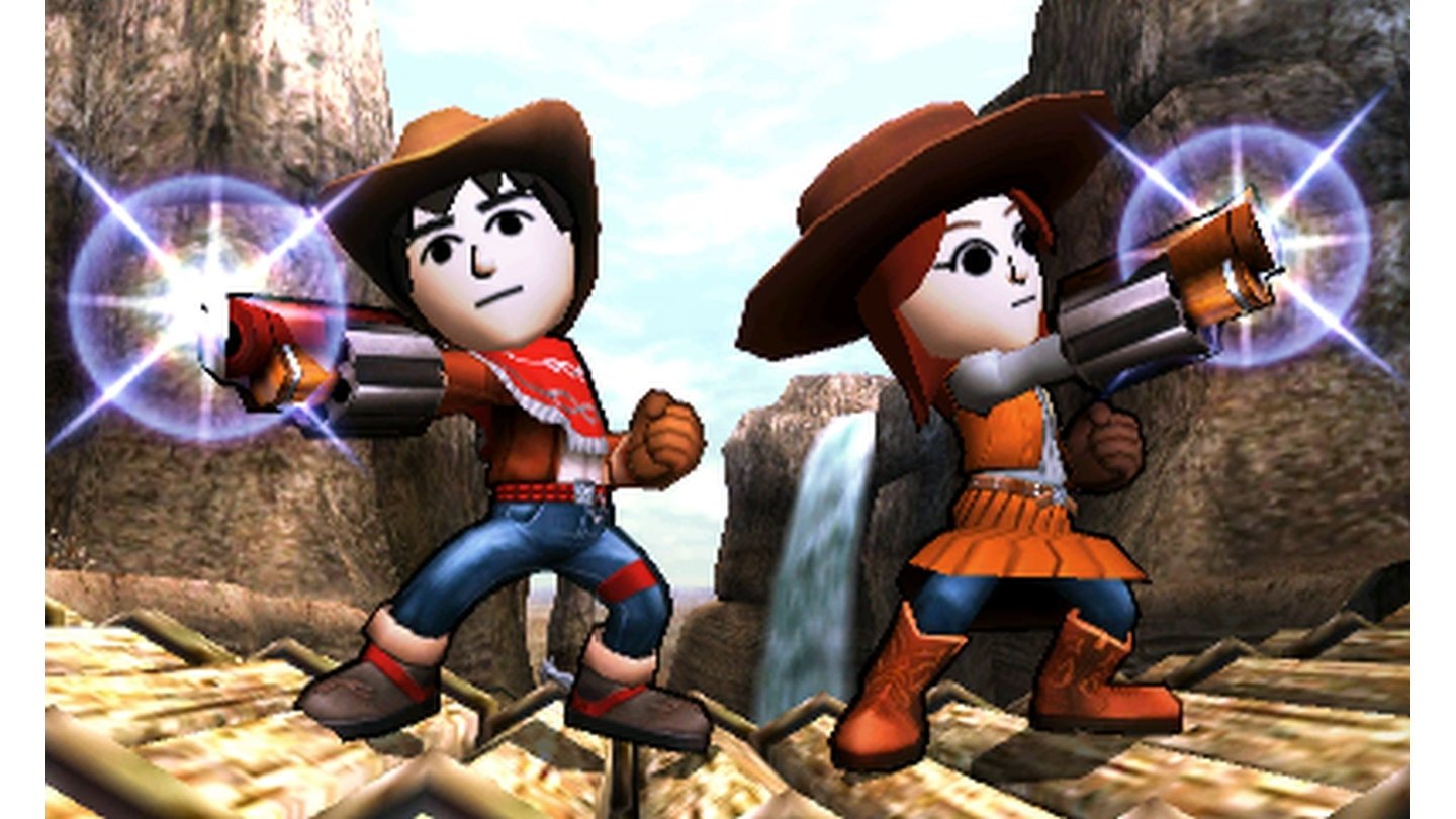 Super Smash Bros. - Screenshots der 3DS-VersionMii-Kämpfer der Gunner-Klasse sind auf Distanz besonders gefährlich. Bei Miis können wir genauso wie bei den anderen Kämpfern jeden Spezialmove modifizieren.