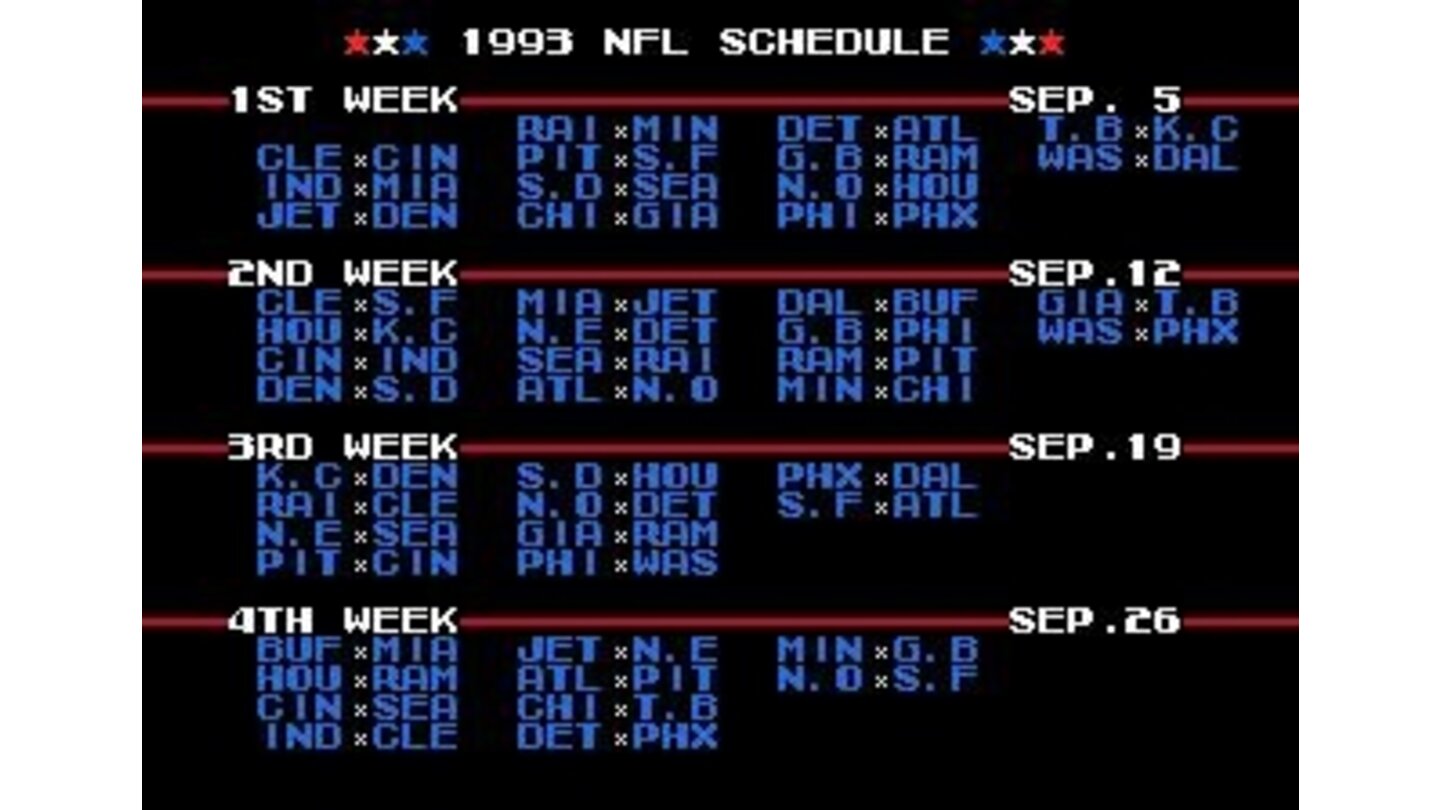 Regular season: schedule