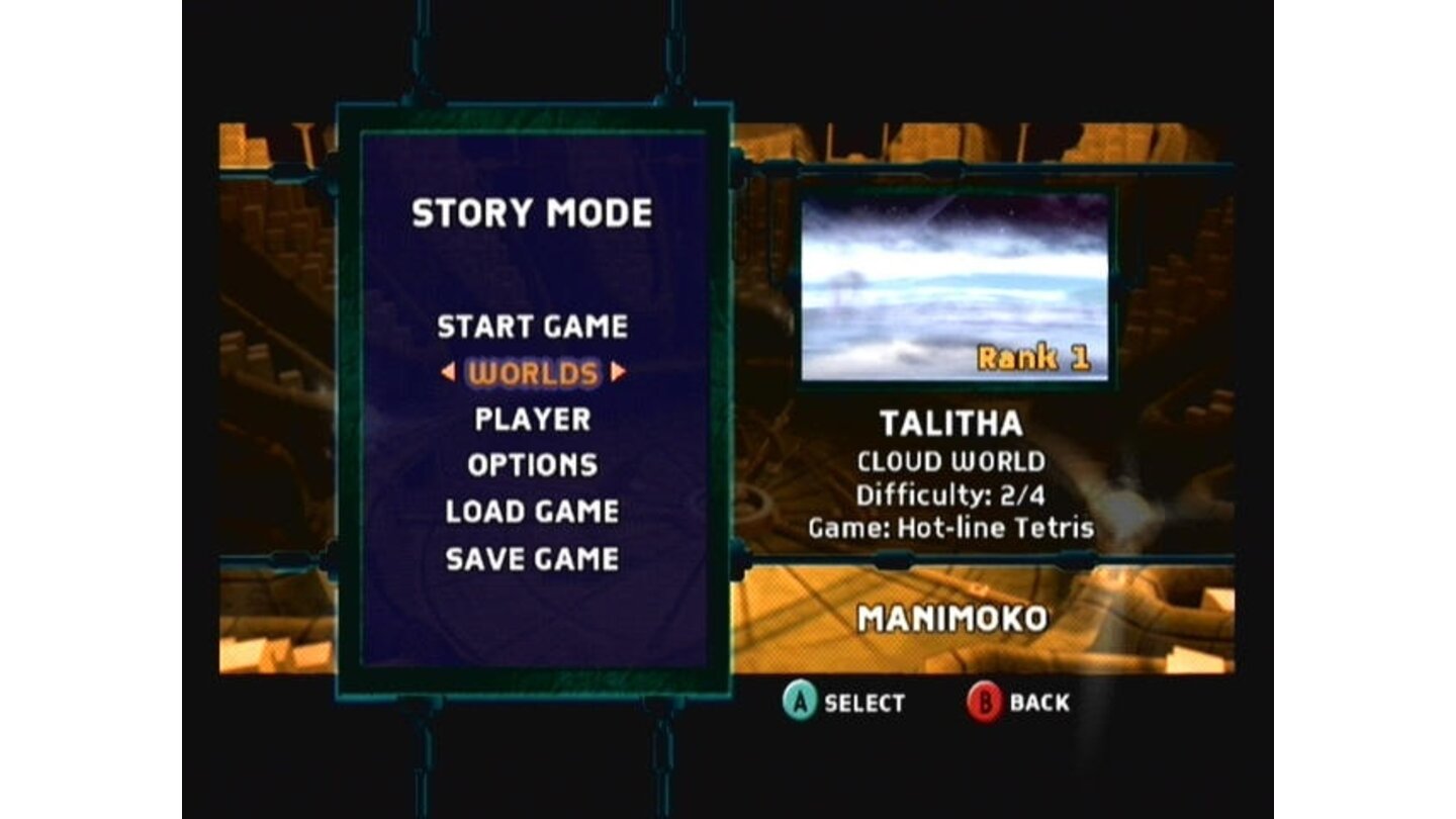 The story mode menu