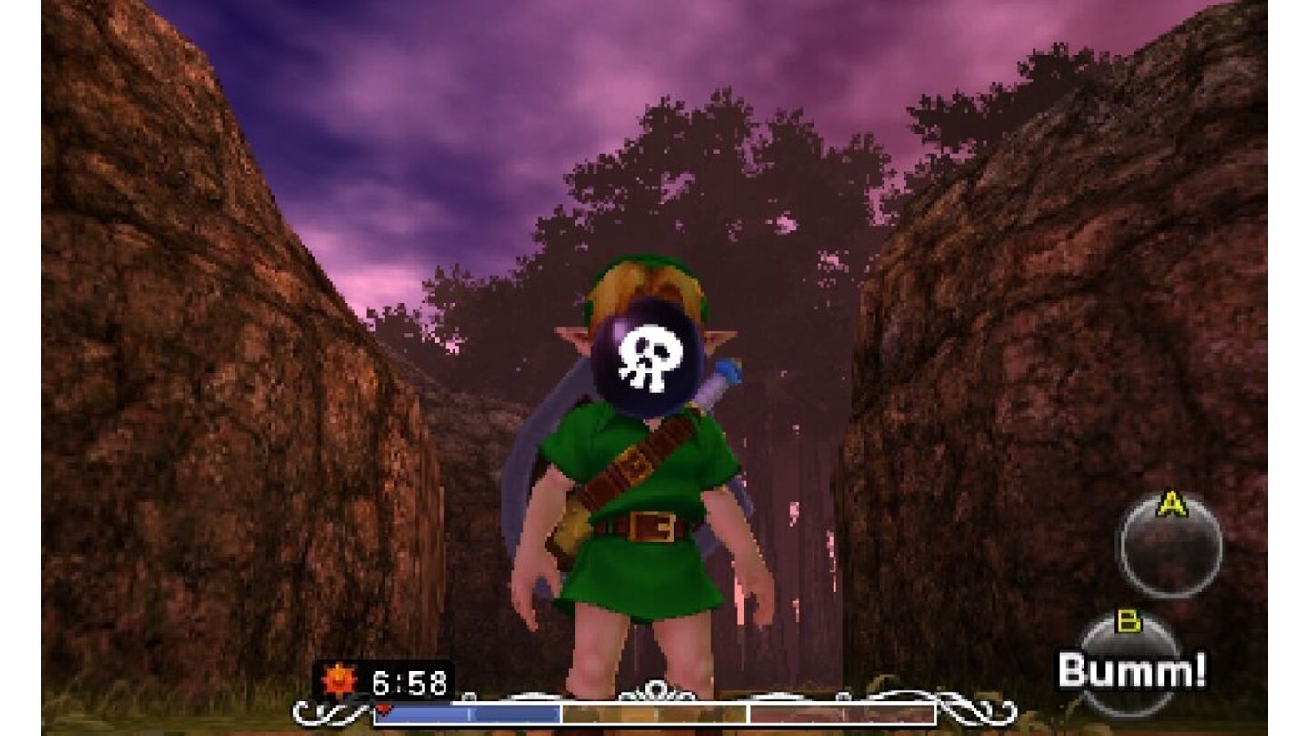 The Legend of Zelda: Majora's Mask 3DDie Kopfbedeckungen reichen von knuffig bis extrem merkwürdig: Die Bombenmaske entzündet für einen Teil eurer Lebensenergie eine große Explosion.