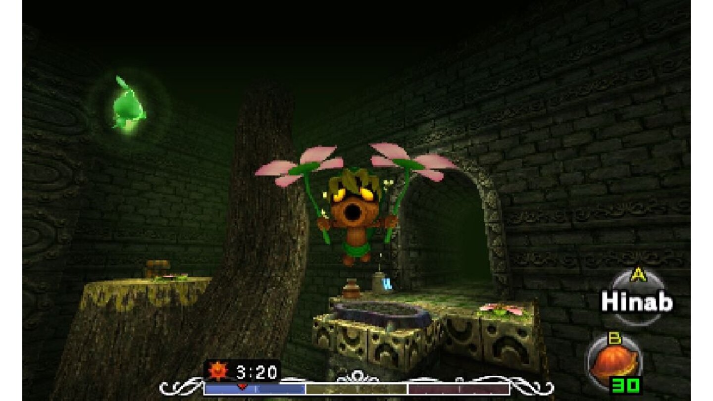 The Legend of Zelda: Majora's Mask 3DIn den Tempeln sind verirrte Feen versteckt (das grüne Ding oben links), die ihr einsammeln und für eine Belohnung zur Feenquelle bringen müsst.