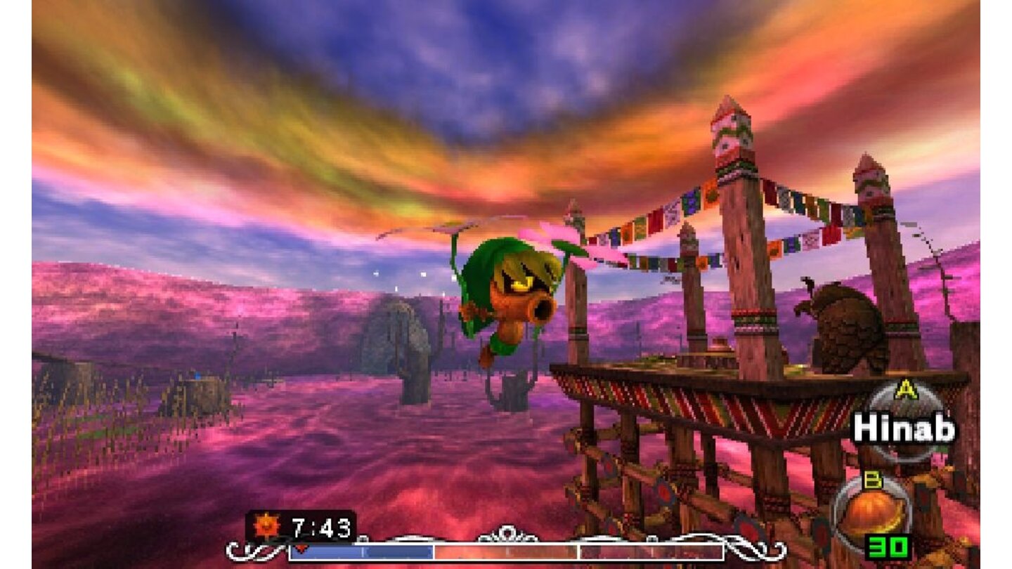 The Legend of Zelda: Majora's Mask 3DDeku-Link kann sich von speziellen Blüten in die Luft schleudern lassen, um ein paar Meter zu schweben.