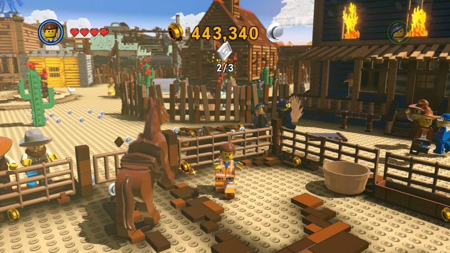 The LEGO Movie VideogameDas Pferd macht Emmet Angst. Nur eine besonders mutige Spielfigur traut sich ins Gatter.