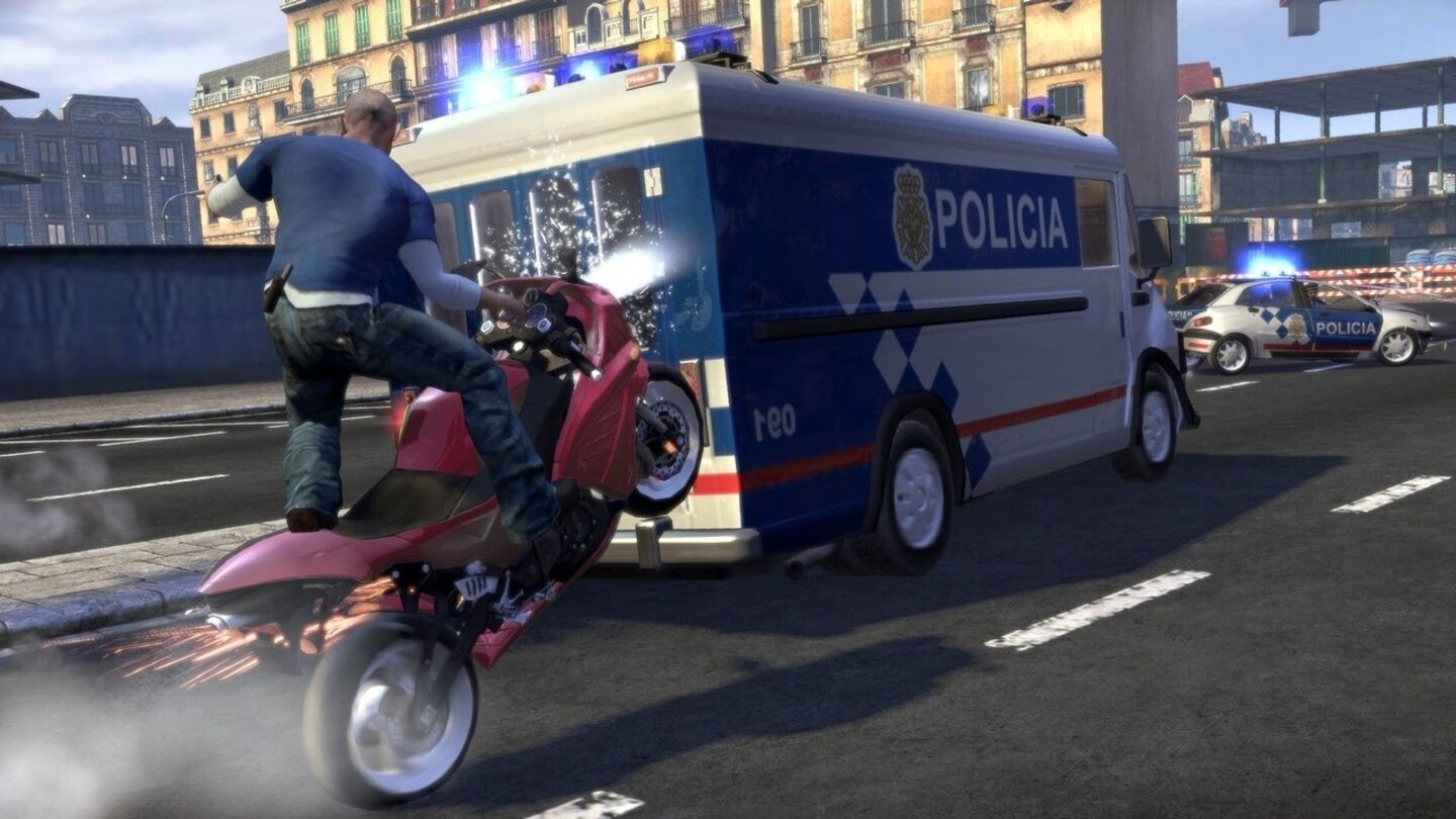 The Wheelman (2009)
The Wheelman kommt 2009 für die Playstation 3, Xbox 360, und den PC auf den Markt. Während die meisten Missionen in der offenen und zerstörbaren Spielwelt – Vorbild war Barcelona – auf Rennen hinauslaufen, gibt es auch Third-Person-Einsätze, in denen wir uns Feuergefechten stellen müssen.