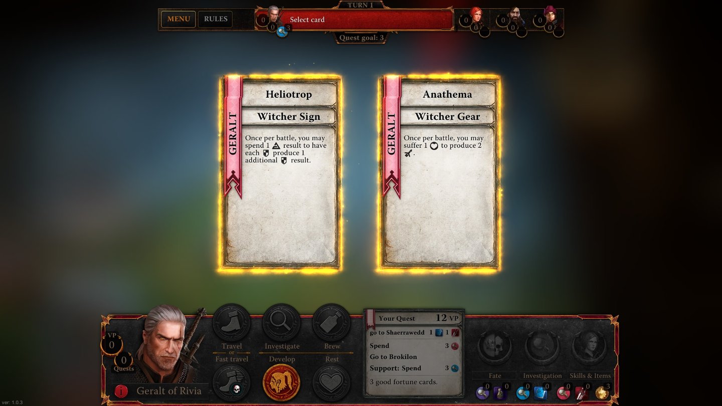 The Witcher Adventure GameNeben Tränken nutzt Geralt noch Hexer-Zeichen und Waffen, um seine Chancen im Kampf zu steigern.