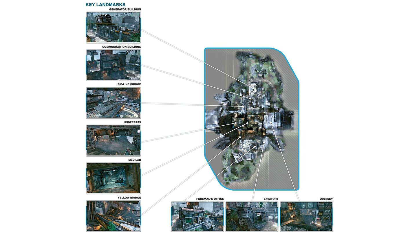 Titanfall - Karte »Relic«Die meiste Action finden wir in der abgestürzten Odyssey. Nach oben schauen nicht vergessen, denn das Raumschiffwrack bietet viele Laufstege.