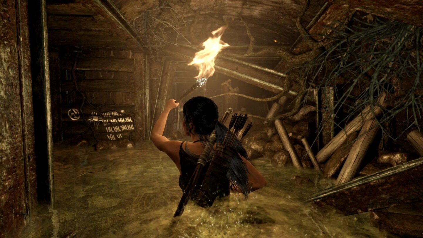 Tomb Raider: Definitive EditionLara hat zum Glück Bear Grylls' Sendungen gesehen und weiß: Die Fackel gehört zur Standardausrüstung eines jeden Abenteurers.