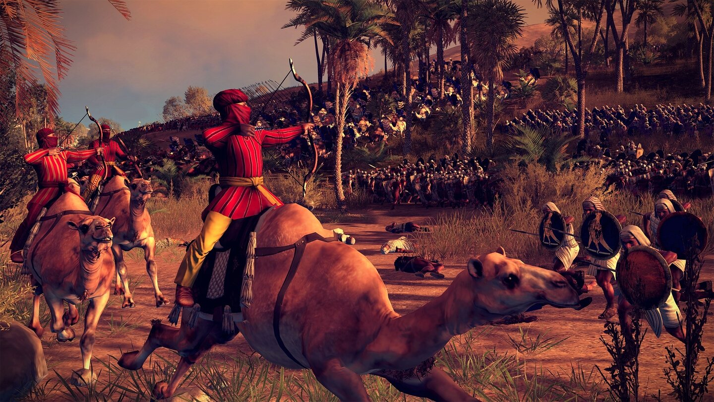 Total War: Rome 2Kamel-Bogenschützen ziehen sich sofort zurück, wenn unsere Einheiten in ihre Nähe kommen.