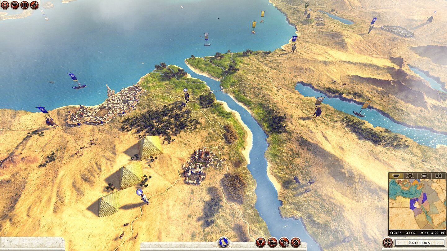 Total War: Rome 2Ein Überblick über Ägypten und die angrenzenden Küstengebiete: Im Mittelmeerraum dominieren warme, satte Farben.
