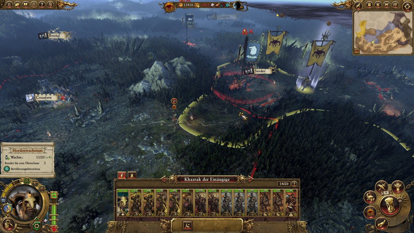 Total War: Warhammer - Ruf der TiermenschenDie Tiermenschen ziehen plündernd über die Karte und hinterlassen nichts als Ruinen und Chaos-Korruption.