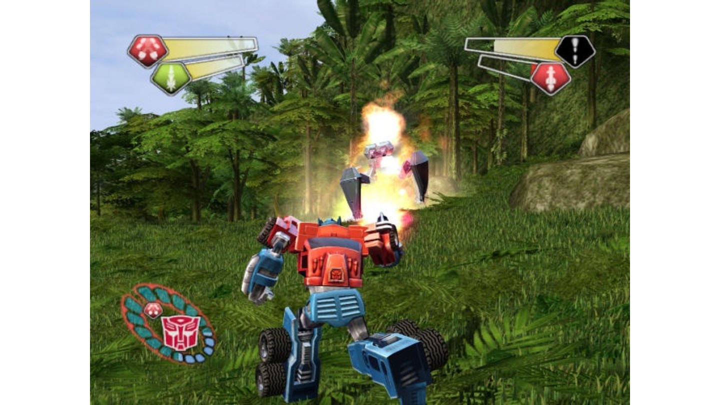 Optimus returning fire at a Spider Tank.