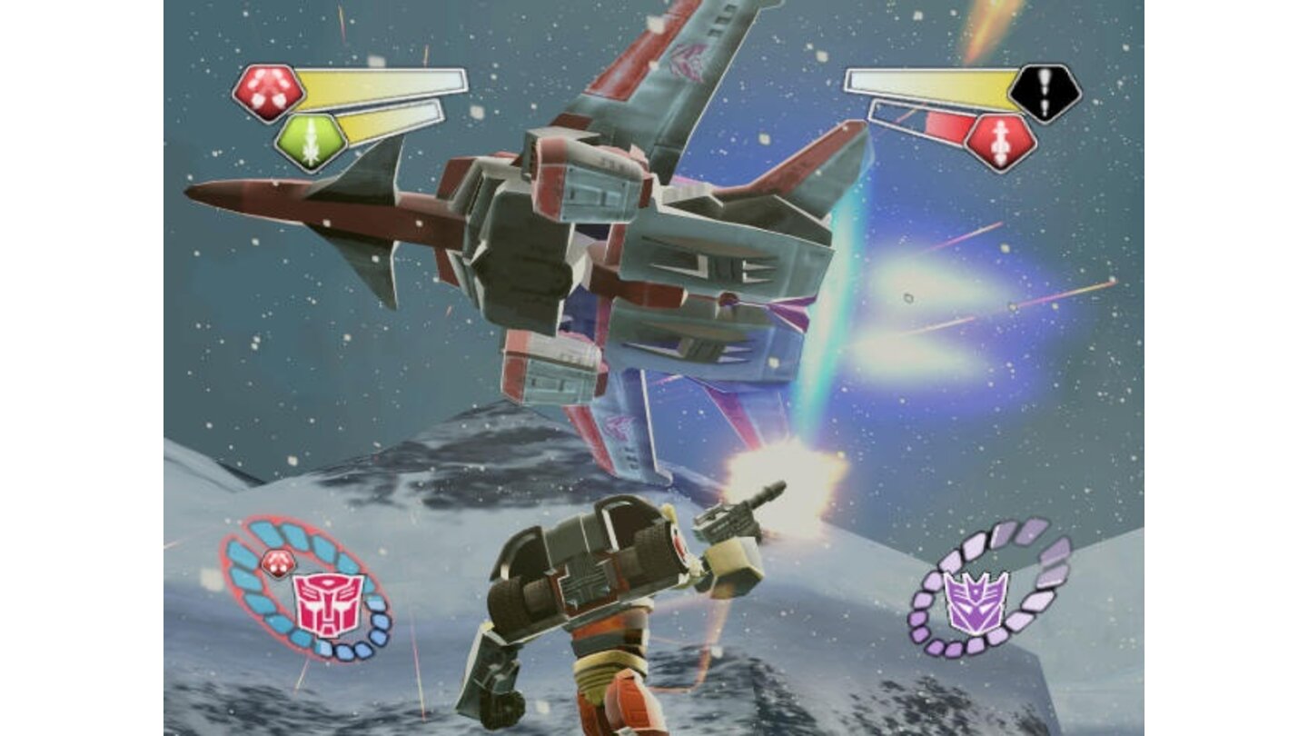 Starscream taking flight during a battle with Hot Shot.