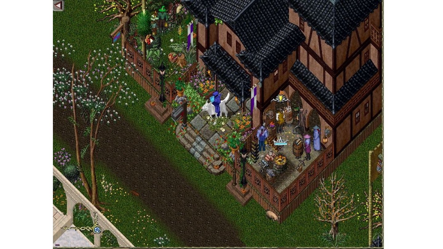 Ultima OnlineEine große Stärke von UO ist der Haus-Editor, mit dem sich komplexe, individuelle Eigenheime erstellen lassen. Hier im Bild ein Shop, in dem man Waren anderer Spieler erstehen kann.