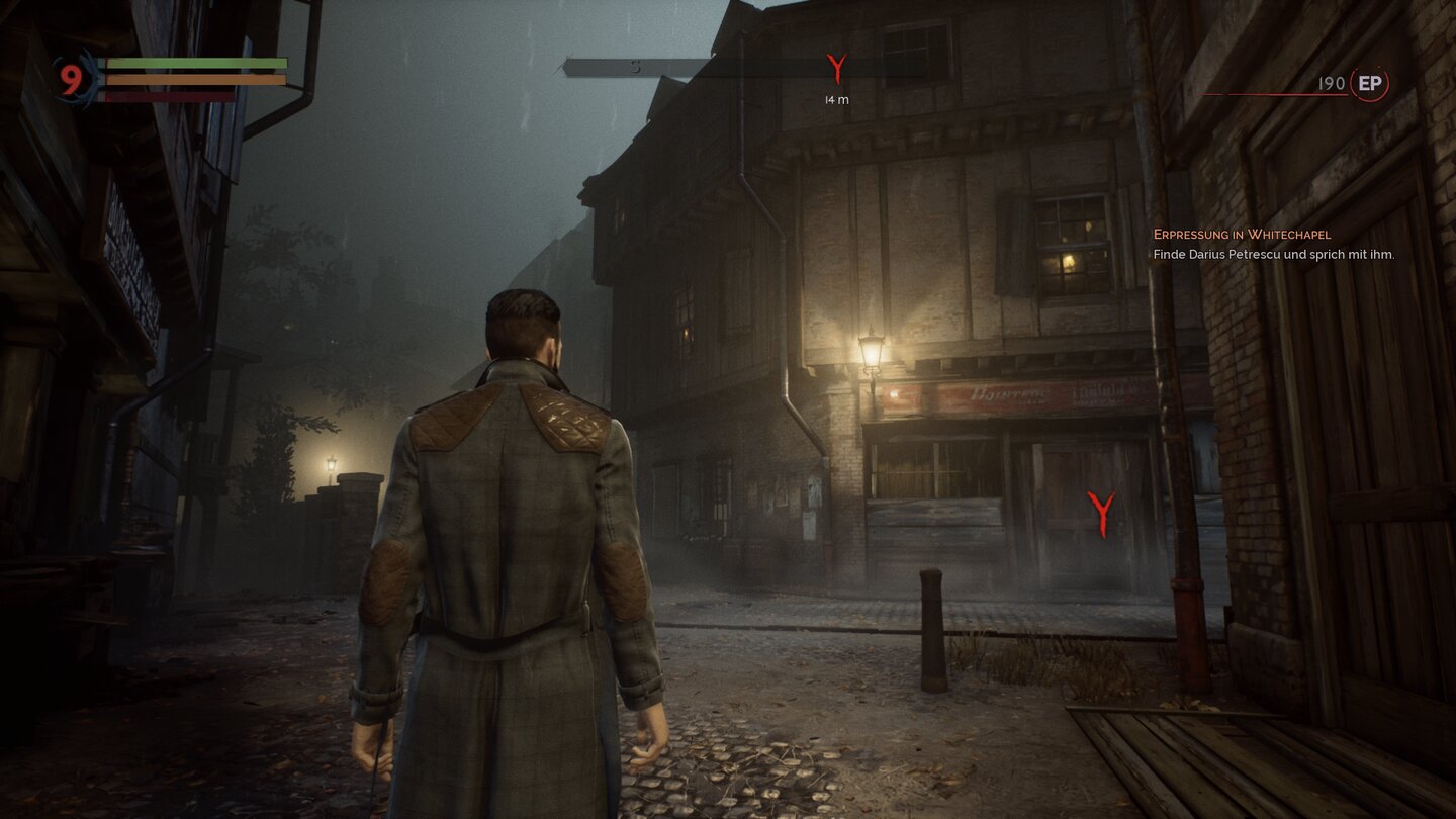 VampyrDie Questziele sind auf dem Kompass und in der Spielwelt selbst mit einem roten Y markiert – verlaufen ist in den verwinkelten Gassen dennoch fast vorprogrammiert.