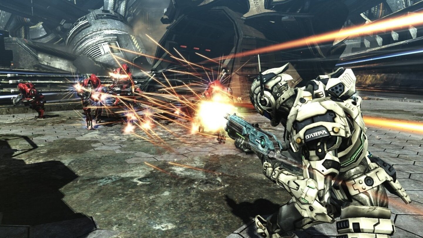 Vanquish (2010)Russen im Weltall! Im Third-Person-Shooter Vanquish, der 2010 für die Xbox 360 und Playstation 3 veröffentlicht wird, übernehmen russische Agenten eine amerikanische Raumstation und drohen damit, sie als Waffe gegen die USA einzusetzen. Wir treten ihnen als Spezialagent Sam Gideon entgegen – Sam ist an sich allerdings weniger speziell als sein Anzug, der ihm verbesserte Bewegungen und Kampfmanöver erlaubt. Vanquish setzt voll und ganz auf schnelle Gefechte, wer sich zu lange hinter einer der zerstörbaren Deckungsmöglichkeiten aufhält, wird mit Punktabzug bestraft.