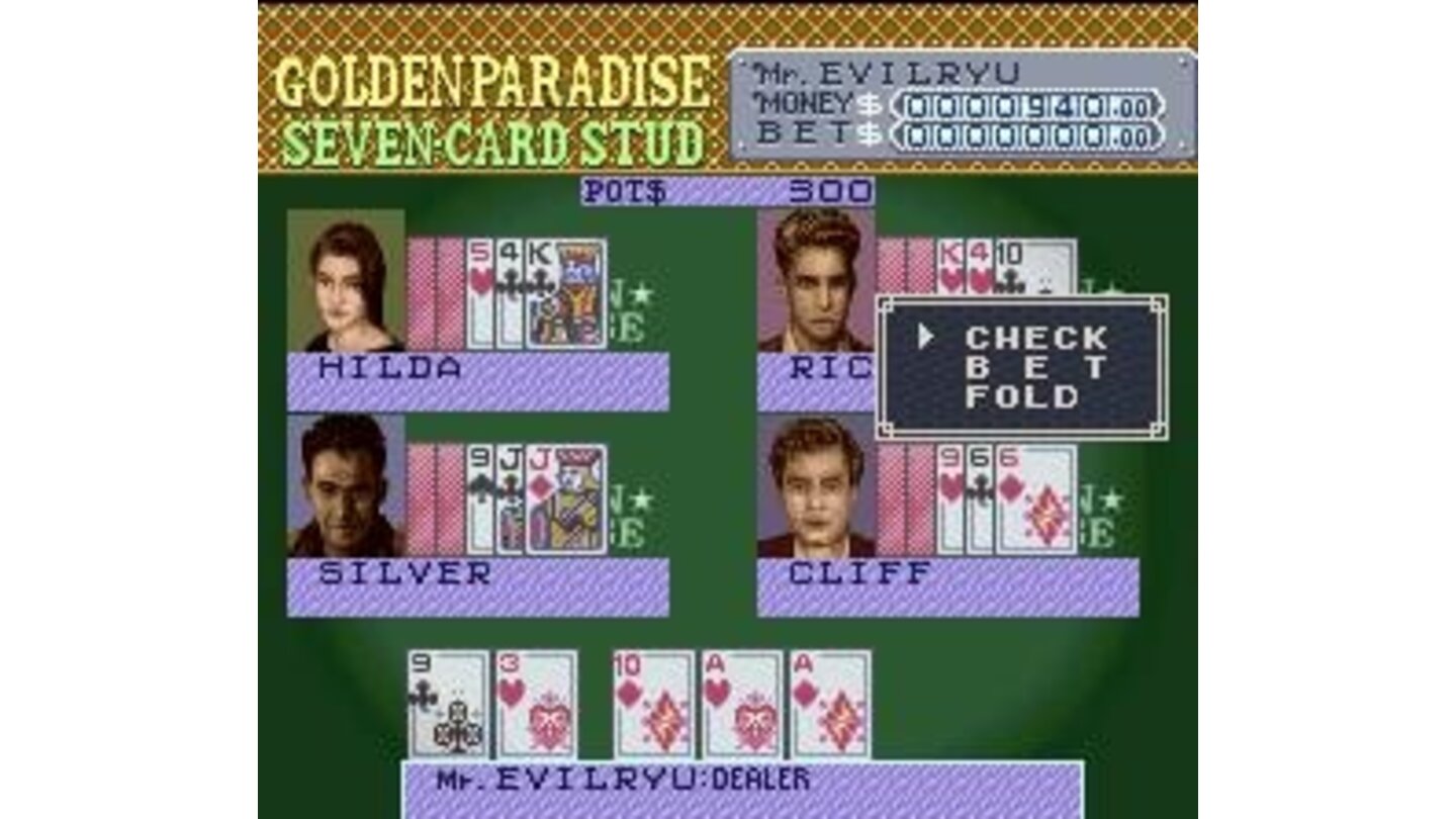 Seven-Card Stud Poker match in course: the opponents (as well as you) have good cards at hands!