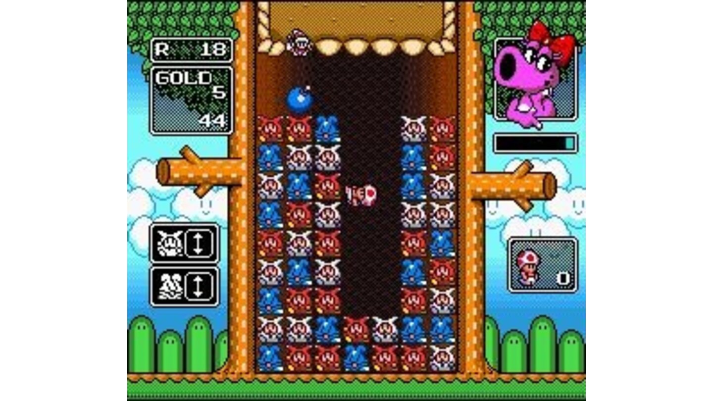 Toad running up a stack of monsters