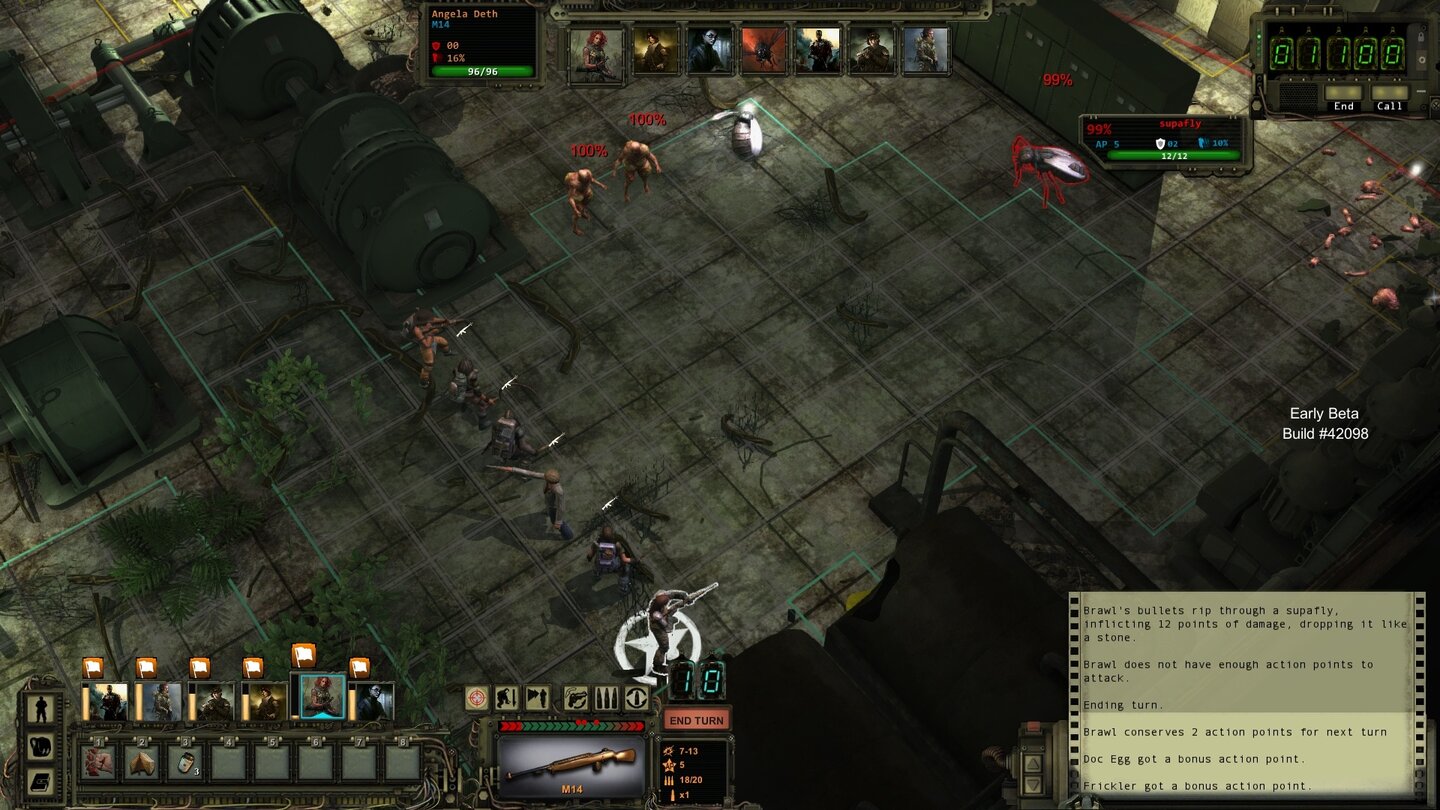 Wasteland 2 - Beta-ScreenshotsWeit Herausgezoomt, wird das Schachbrettraster erkennbar, das den 3D-Schlachtfeldern zugrunde liegt.
